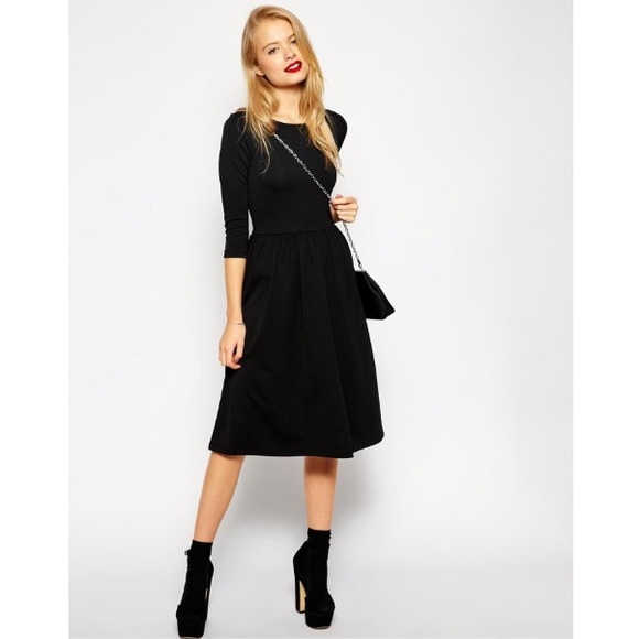asos black skater dress | Dresses | Asos Midi 34 Sleeves Textured Style Code:WMN4547-01 this dress ensures breathability Size_40/6 black matte satin bridesmaid